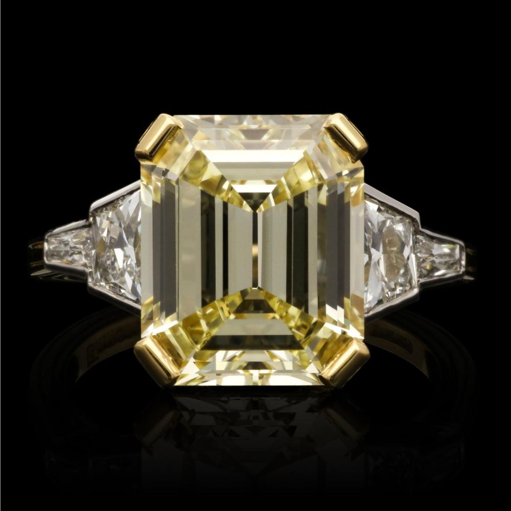 5.06ct Fancy Yellow Emerald Cut Diamond Ring