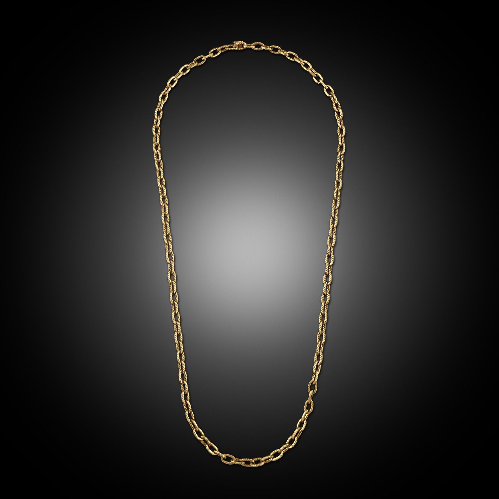 Vintage Textured 18ct Yellow Gold Long Chain Necklace 