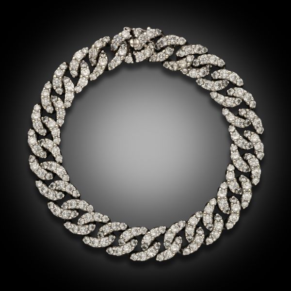 11ct Diamond & 18ct White Gold Curb Link Bracelet