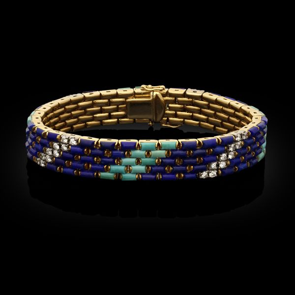 Vintage Diamond, Turquoise & Lapis Lazuli Link Bracelet