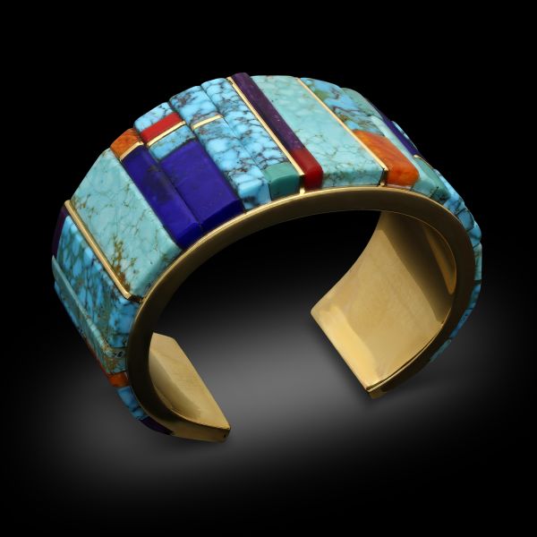 Multi Gem & 18ct Gold Cuff Bangle