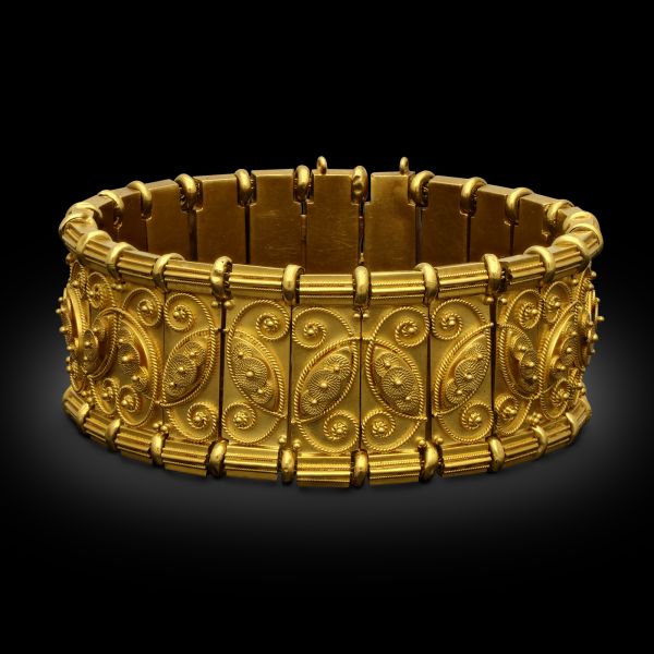 Antique 18ct Yellow Gold Wirework Panel Bracelet 