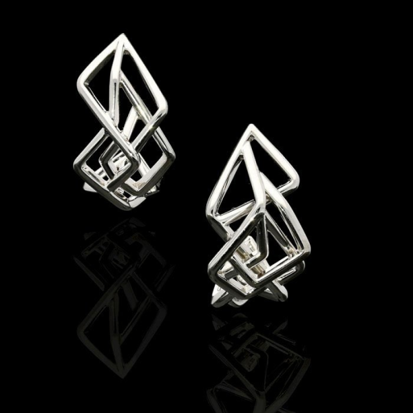 Asymmetric 18ct White Gold Disorient Hoop Earrings