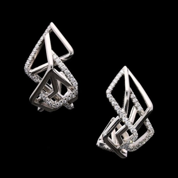 Asymmetric Disorient Platinum &amp; Diamond Hoop Earrings