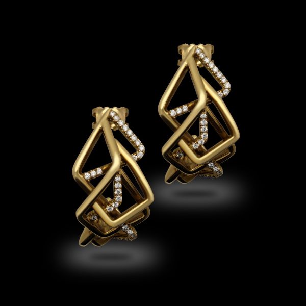 18ct Yellow Gold and Diamond Disorient Hoop Earrings