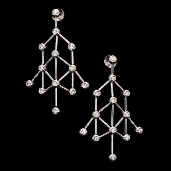 Diamond and 18ct White Gold 'Covalent' Earrings of Geometric Articulated Design.