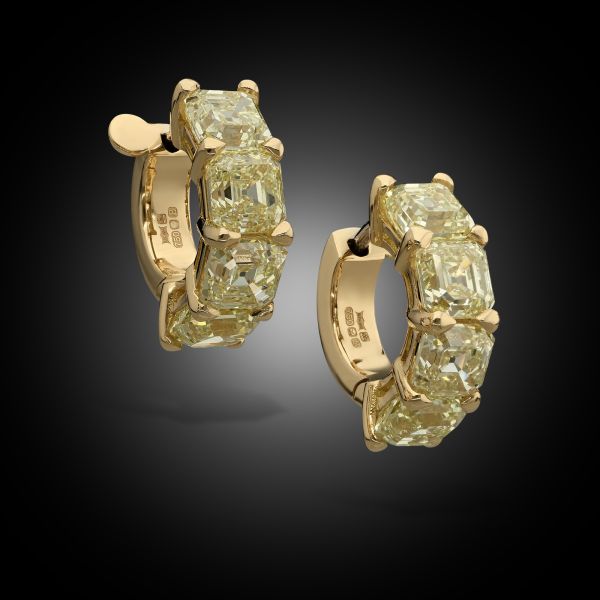 4.13ct Asscher Cut Cut Diamond Huggie Hoop Earrings