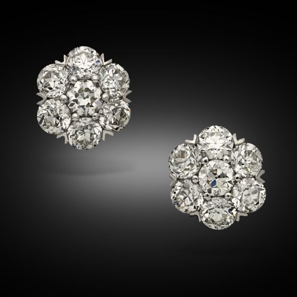 2.80ct Old European Brilliant Cut Diamond Cluster Earrings