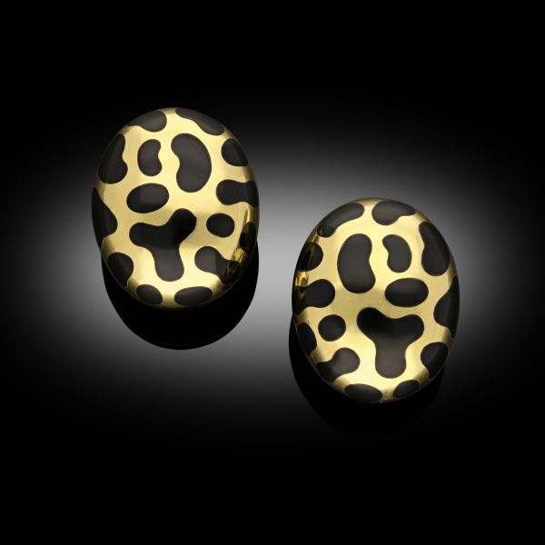 A Striking Pair of 18ct Gold and Black Jade Earrings