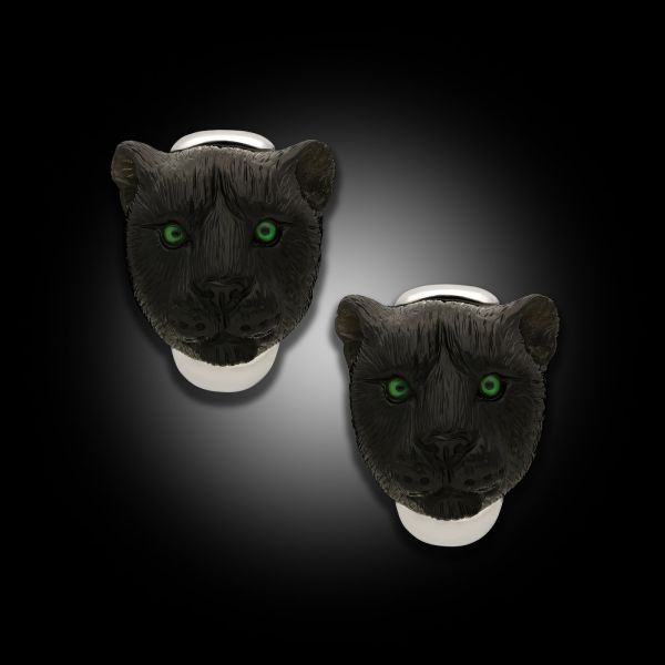 A Pair of Vintage Carved Onyx Black Panther Earrings