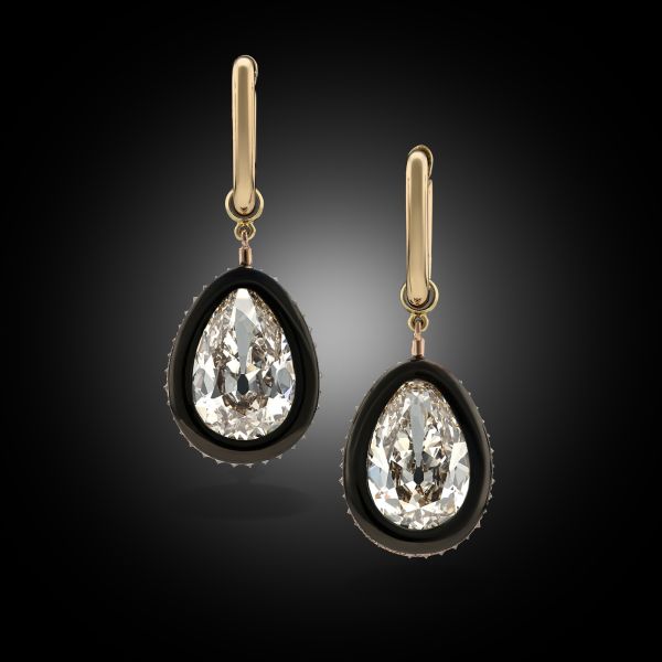 6.36ct Antique Pear Cut Diamond 'Eclipse' Drop Earrings