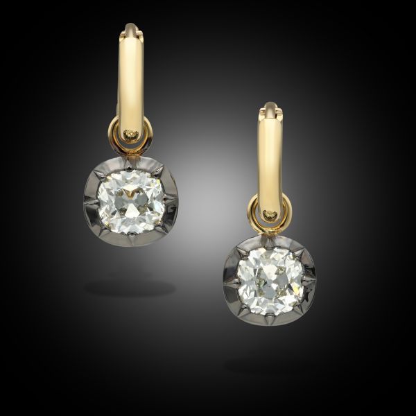 1.75ct Old Mine Cushion Cut Georgian Revival Diamond Earrings