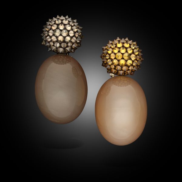109.18ct Moonstone & Coloured Diamond Drop Earrings