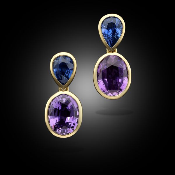 5.09ct Purple & 2.07ct Blue Sapphire Drop Earrings