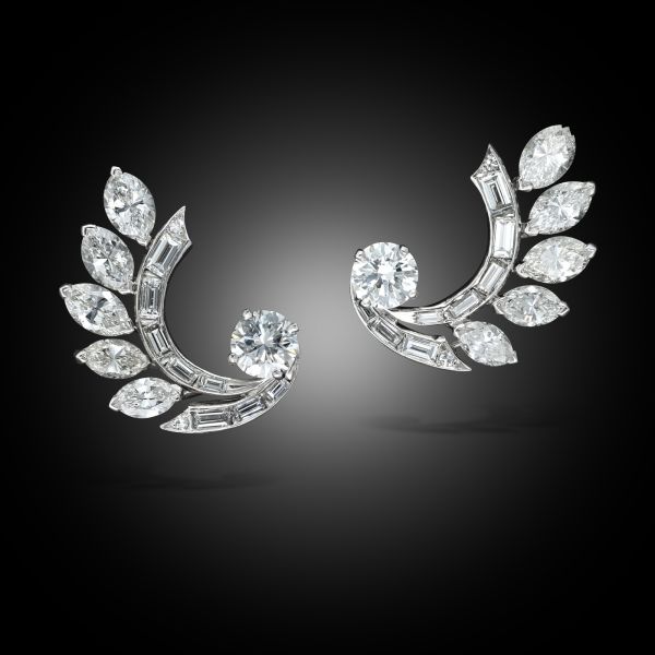 Vintage Diamond Spray Earclips in Platinum