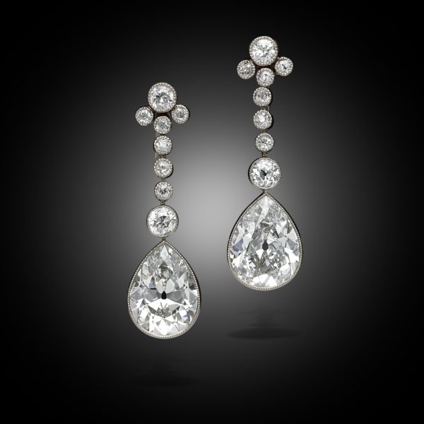 Art Deco 6.30ct Pear Shape Diamond Drop Earrings