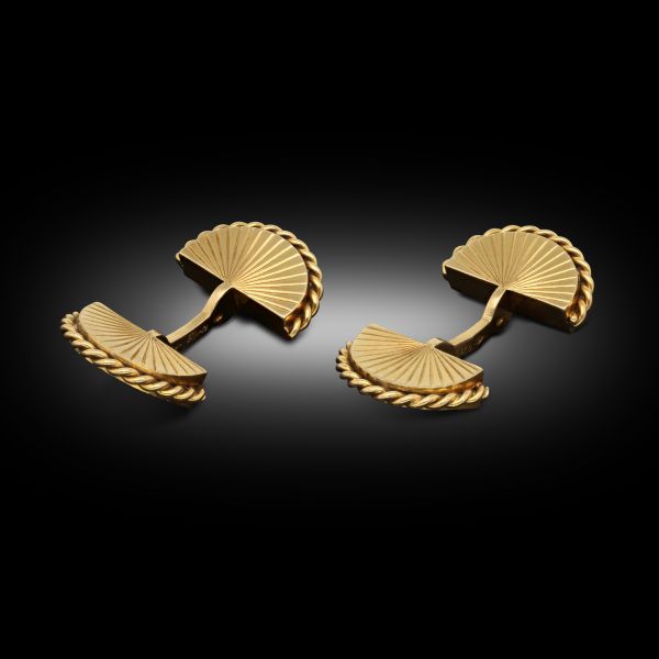 Vintage Double Fan Cufflinks In 18ct Yellow Gold
