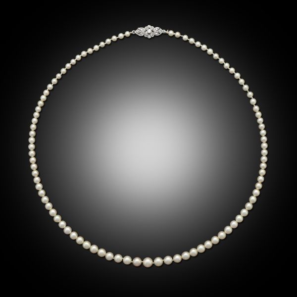 Natural Saltwater Pearl Necklace With Diamond Clasp