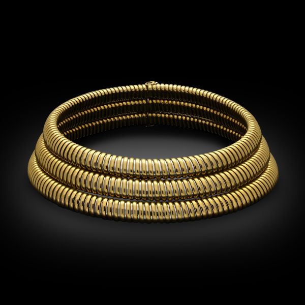 Vintage 18ct Yellow Gold Triple Row Tubogas Necklace