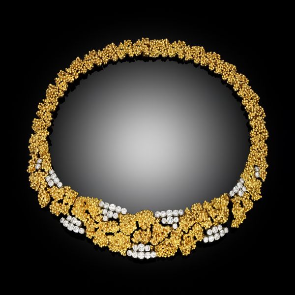 Vintage Granulation 18ct Yellow Gold and Diamond Necklace