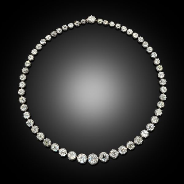 Antique 30ct Old Mine Cut Diamond Rivière Necklace