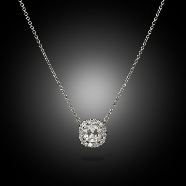 0.90ct Old Mine Cushion Cut Diamond Halo Pendant