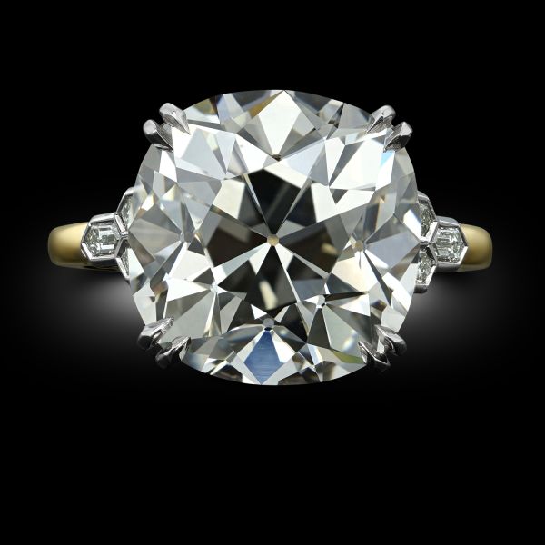 8.46ct Old Mine Cushion Cut Diamond Ring With Honeycomb Shoulders