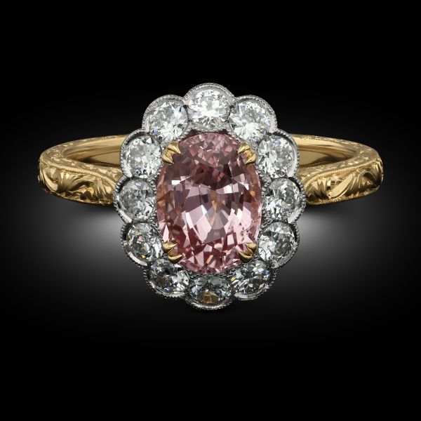 1.64ct Padparadscha Sapphire & Diamond Cluster Ring