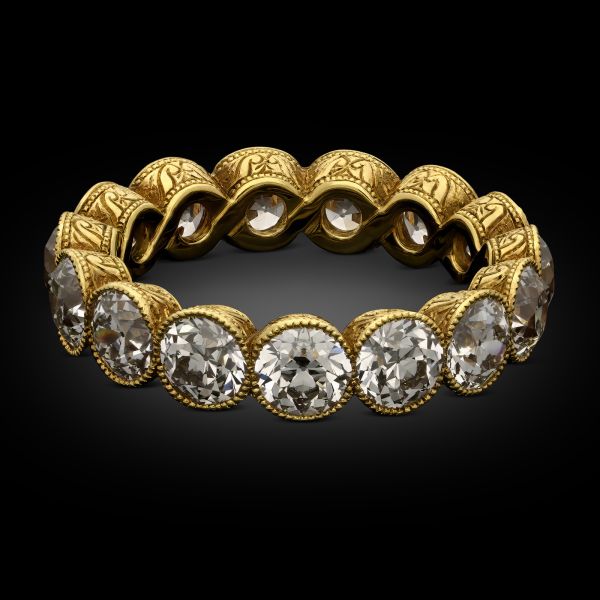 4.90cts Old European Cut Diamond Eternity Ring in Yellow Gold 