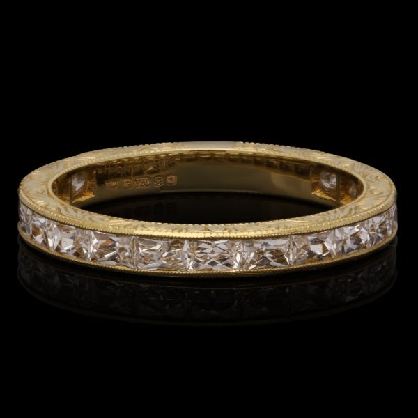 2.50mm East/West French Cut Diamond and Yellow Gold Ring