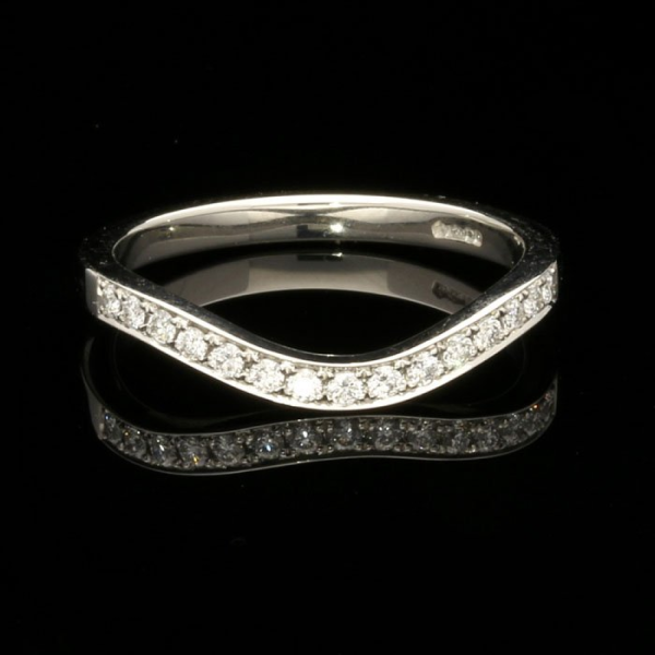 Half Diamond-Set Curved Ring in Platinum