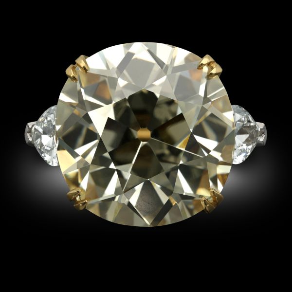 15.55ct Old Mine Brilliant Cut Diamond Ring with Pear Shoulders