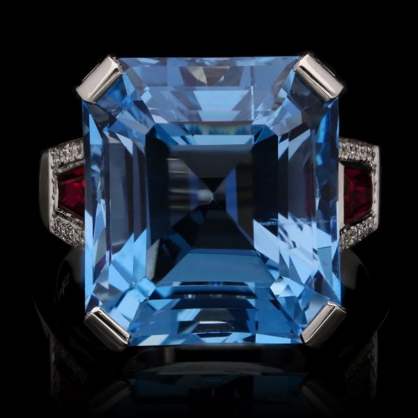 14.17ct Aquamarine, Ruby and Diamond Cocktail Ring