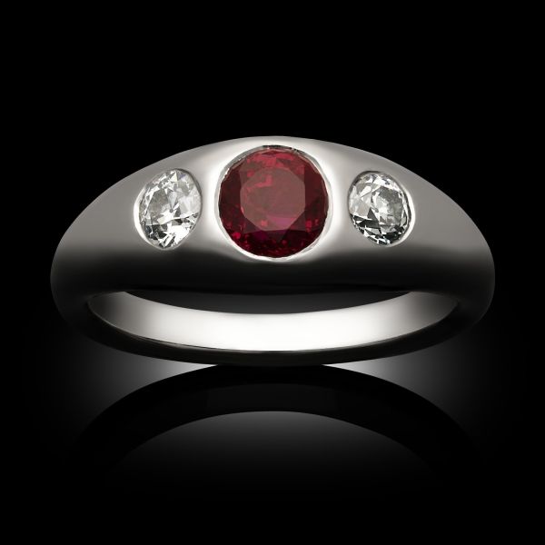 1.09ct Burma Ruby and Diamond Gypsy Set Ring in Platinum