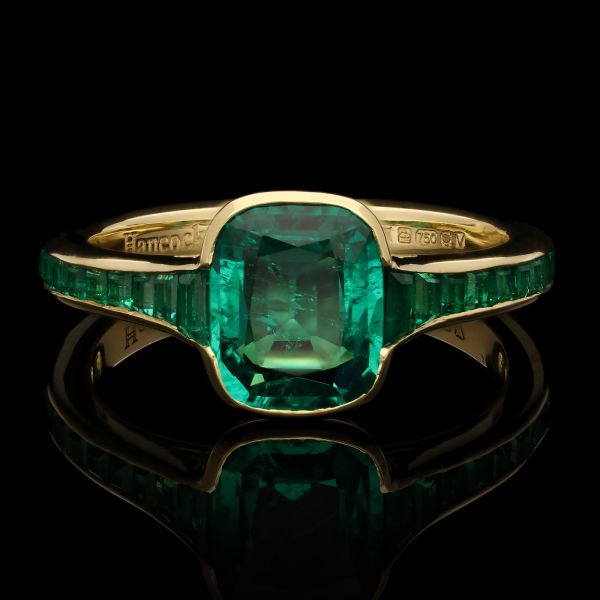 1.23ct Colombian Emerald Ring with Emerald Shoulders in 18ct Yellow Gold