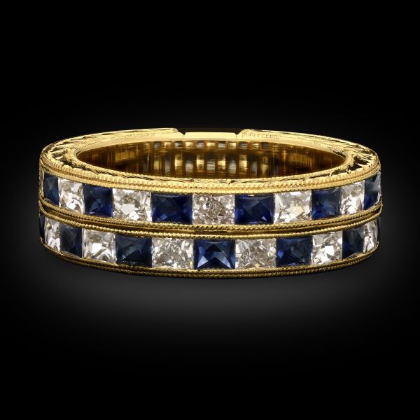 French Cut Diamond & Sapphire Double Row Eternity Ring