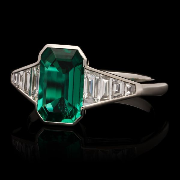 1.29ct Colombian Emerald Ring with Diamond Shoulders