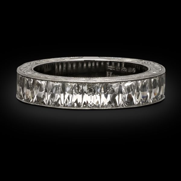 4.50mm width French cut diamond "North/South" set Eternity Ring in Platinum