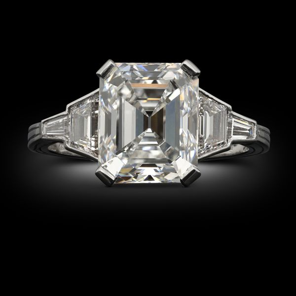 3.62ct Elongated Asscher Cut Diamond Ring with Diamond Shoulders