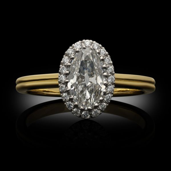 1.00ct Oval Old-Cut Diamond Cluster Ring in Platinum and 18ct Gold