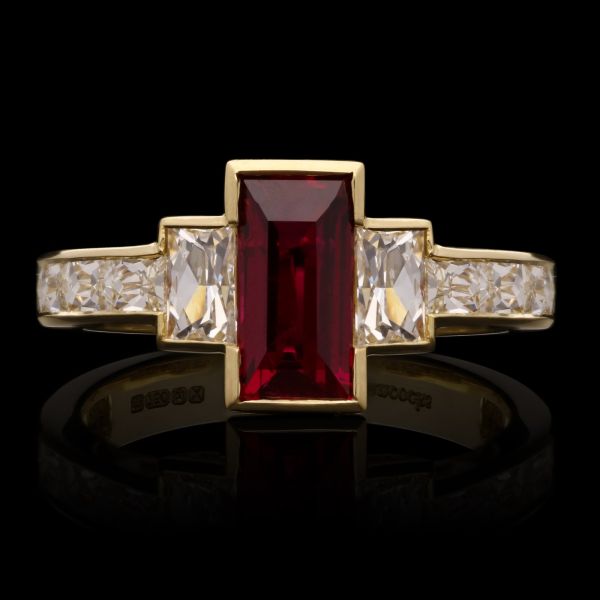 1.10ct Burma Ruby and French Cut Diamond Ring