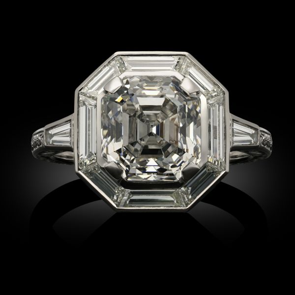 3.02ct Antique Asscher Cut Diamond Halo Ring in Platinum 
