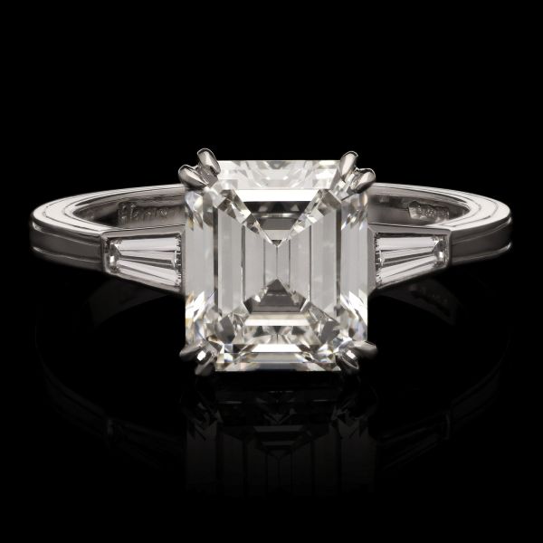 3.07ct Emerald Cut Diamond Ring with Baguette Shoulders