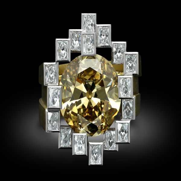 005. 11.15ct Cognac Old Cut Oval Diamond Ring