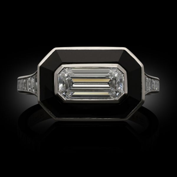 1.04ct Type IIA D IF Emerald Cut Diamond and Onyx Ring