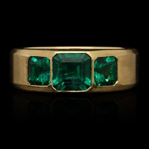 1.54ct Colombian Emerald Three Stone Gypsy Set Ring