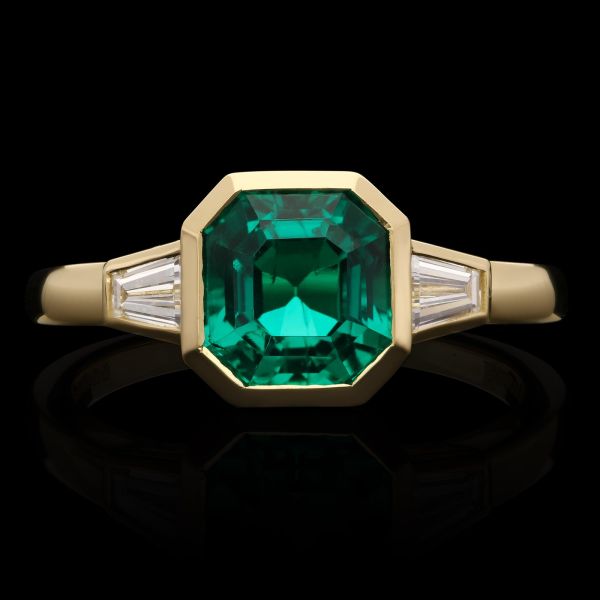 1.83ct Colombian Emerald Ring in 18ct Gold with Tapered Baguette Diamond Shoulders