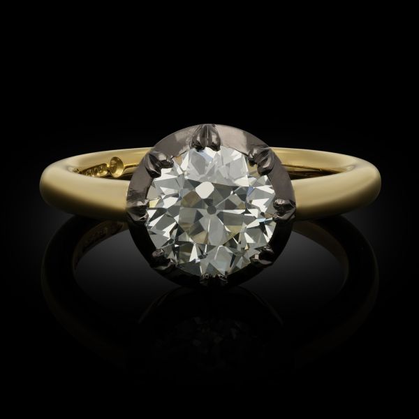 1.98ct Old European Brilliant Cut Diamond Solitaire Ring in Georgian Style Setting
