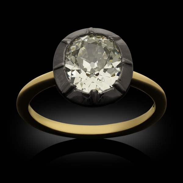 2.09ct Old Mine Cushion Cut Diamond Georgian Revival Ring
