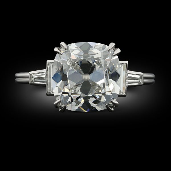 4.01ct Old Mine Cushion Cut Diamond Ring in Platinum